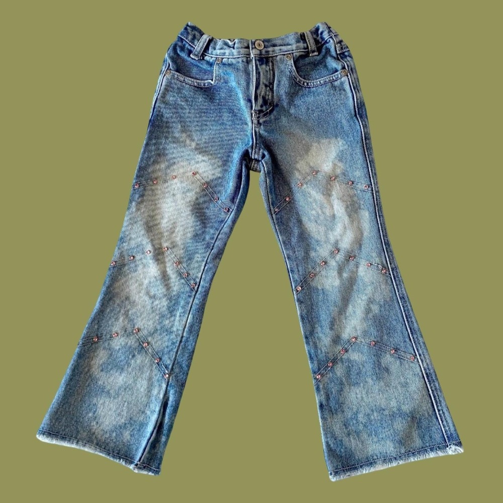 Vintage‎ Y2K Revolt Flare Jeans, Pink Rhinestone Bell Bottoms, Size 5
